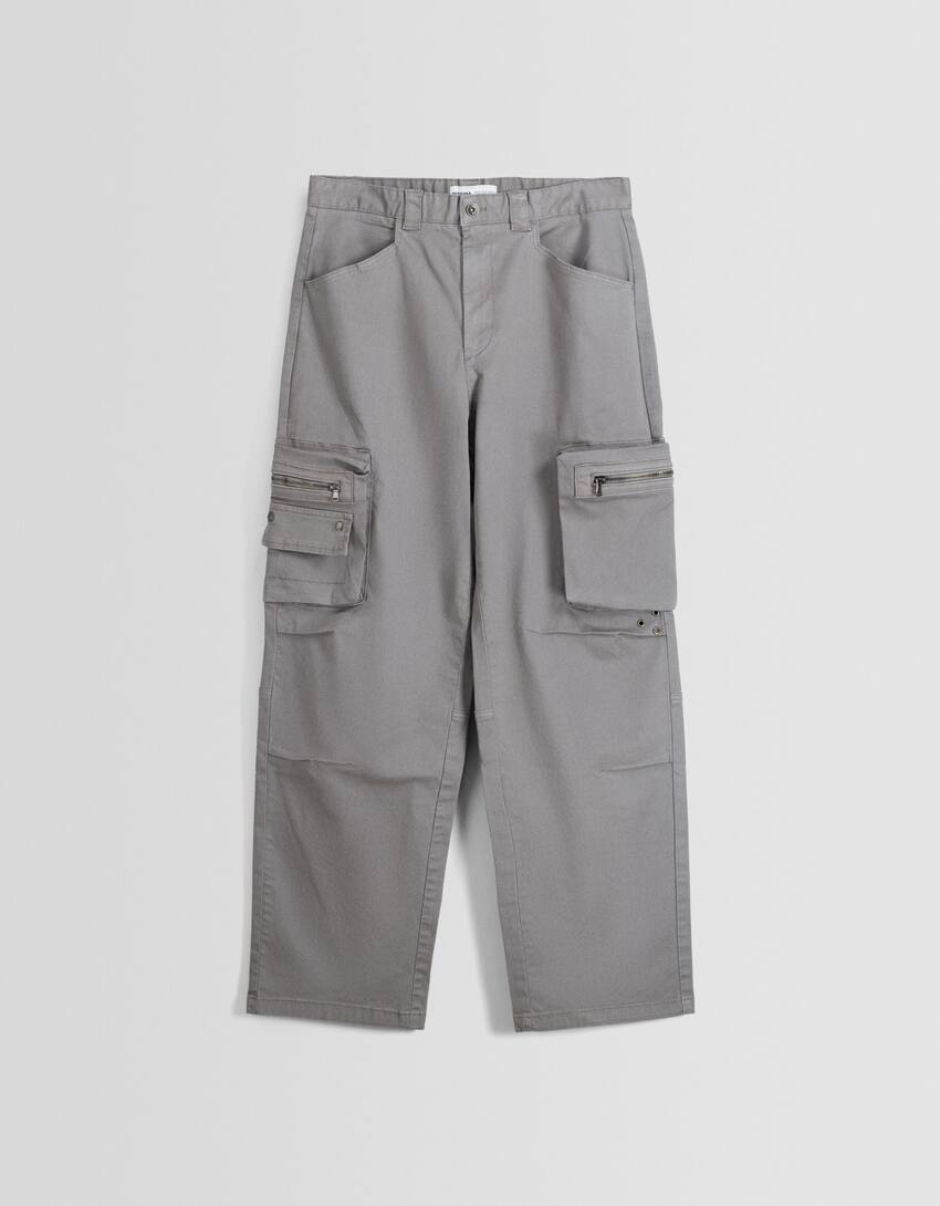 Baggy cargo trousers with zips-Grey-5