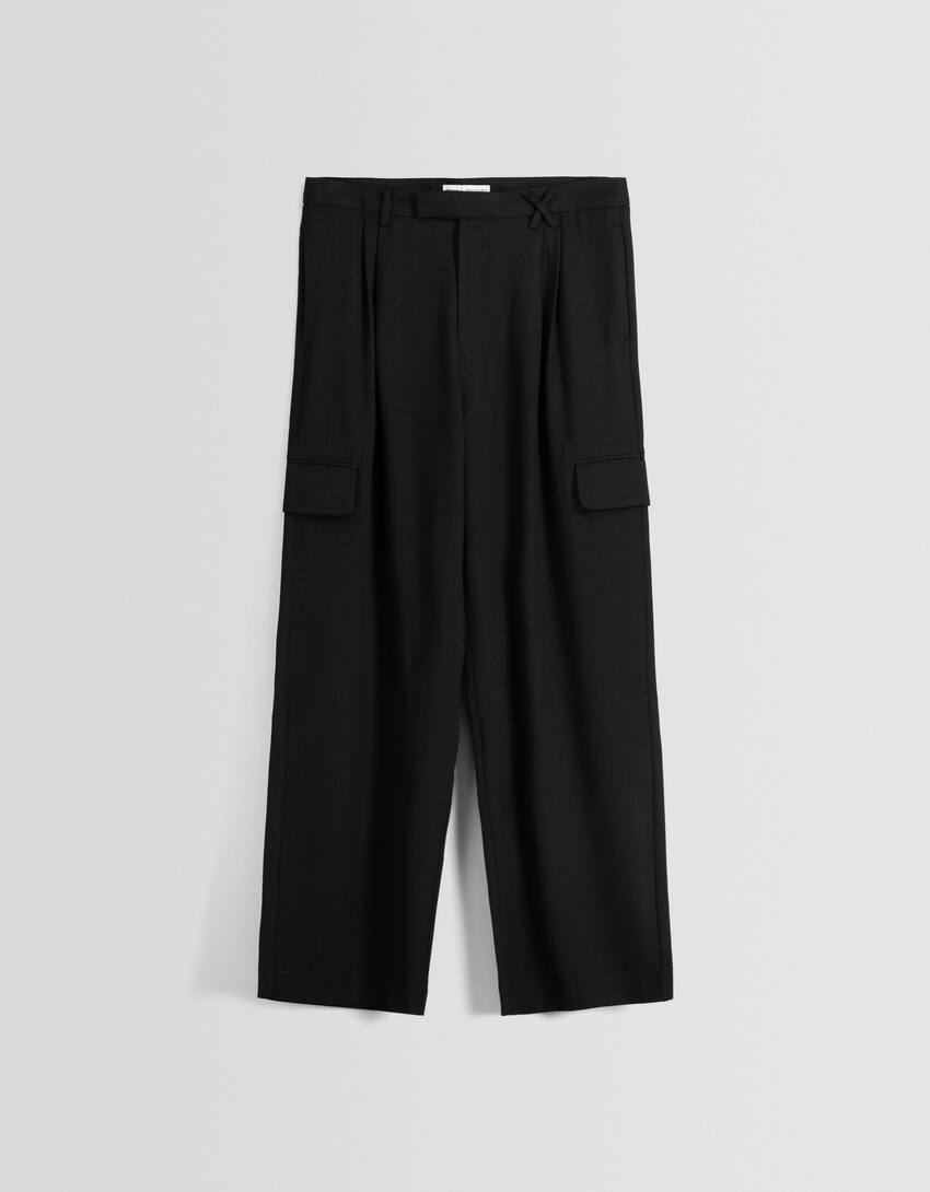 Baggy tailored cargo trousers-Black-4