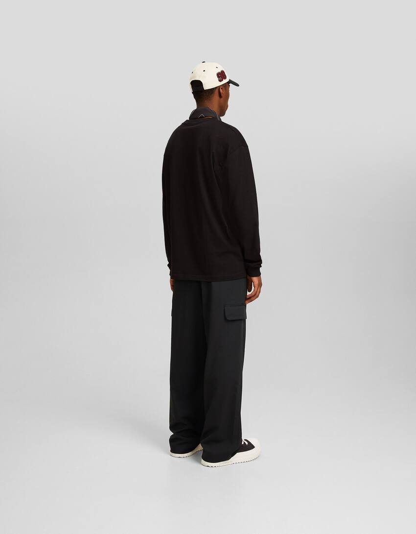Baggy tailored cargo trousers-Black-2