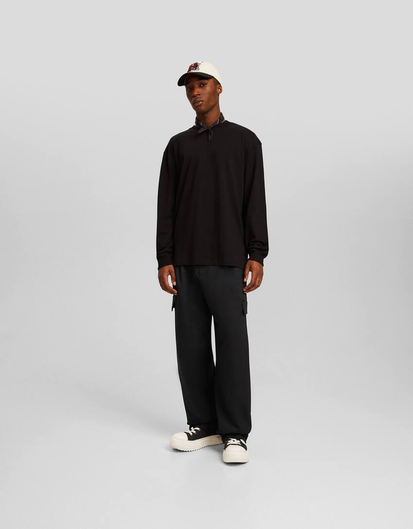 Baggy tailored cargo trousers-Black-0