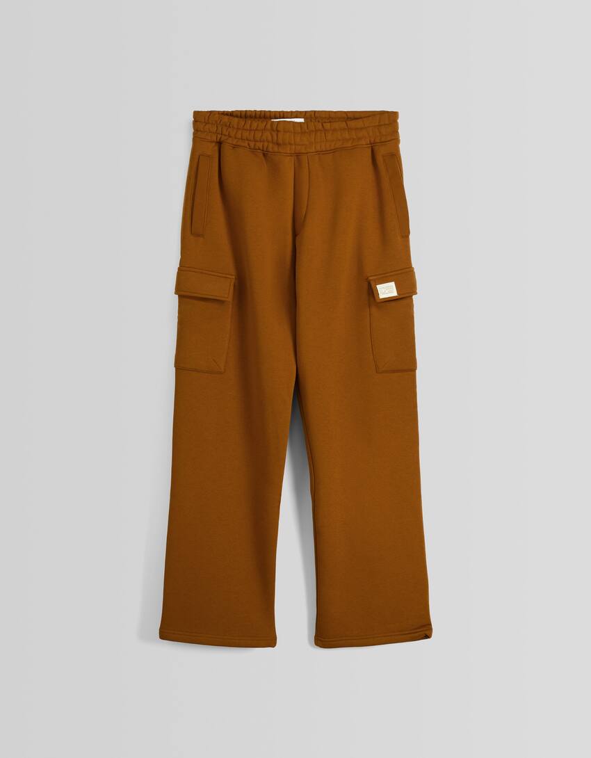 Wide-leg plush cargo trousers-Camel-4
