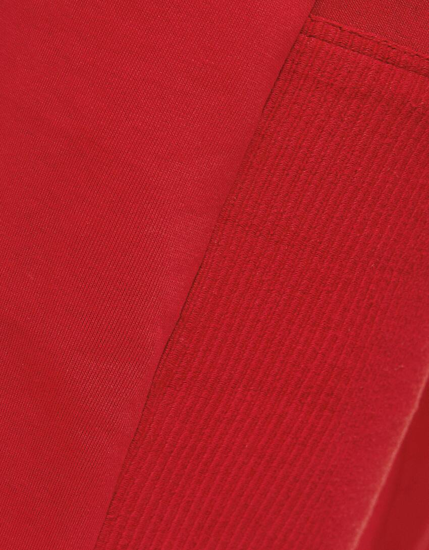 Wide-leg corduroy trousers with detail-Red-5