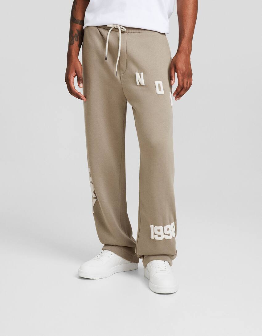 Printed wide-leg plush trousers-Grey-1