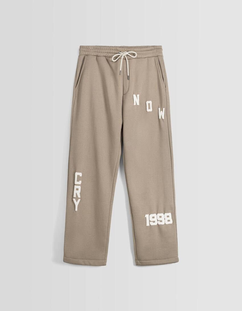 Printed wide-leg plush trousers-Grey-4