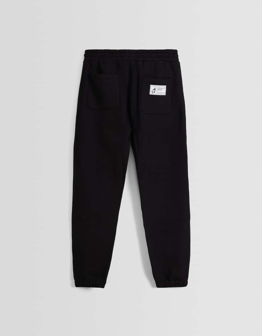 Plush print jogging trousers-Black-5