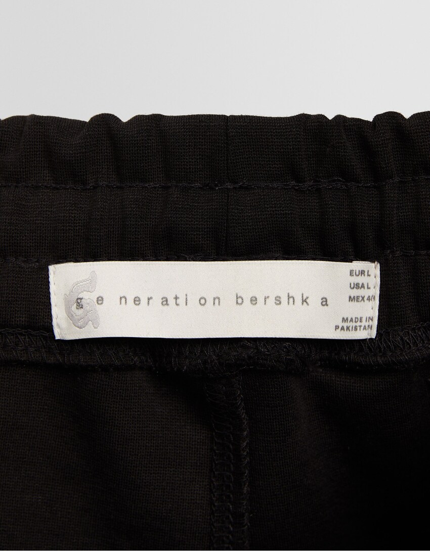Generation Bershka felpazko wide leg galtzak lokarriekin-Beltza-5