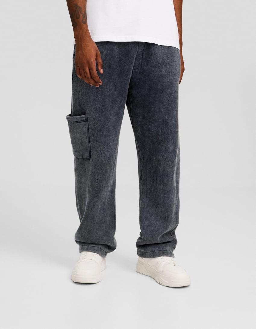 Faded wide-leg cargo trousers-Dark grey-1