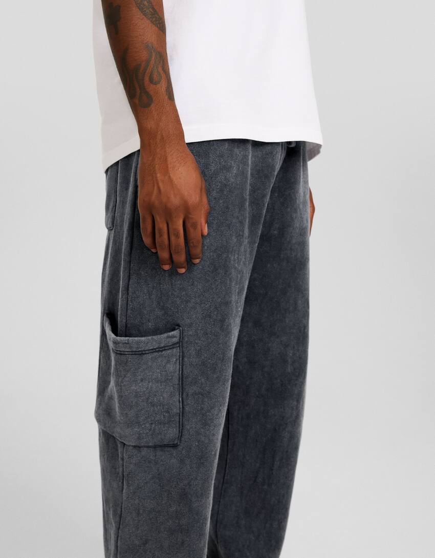 Faded wide-leg cargo trousers-Dark grey-3
