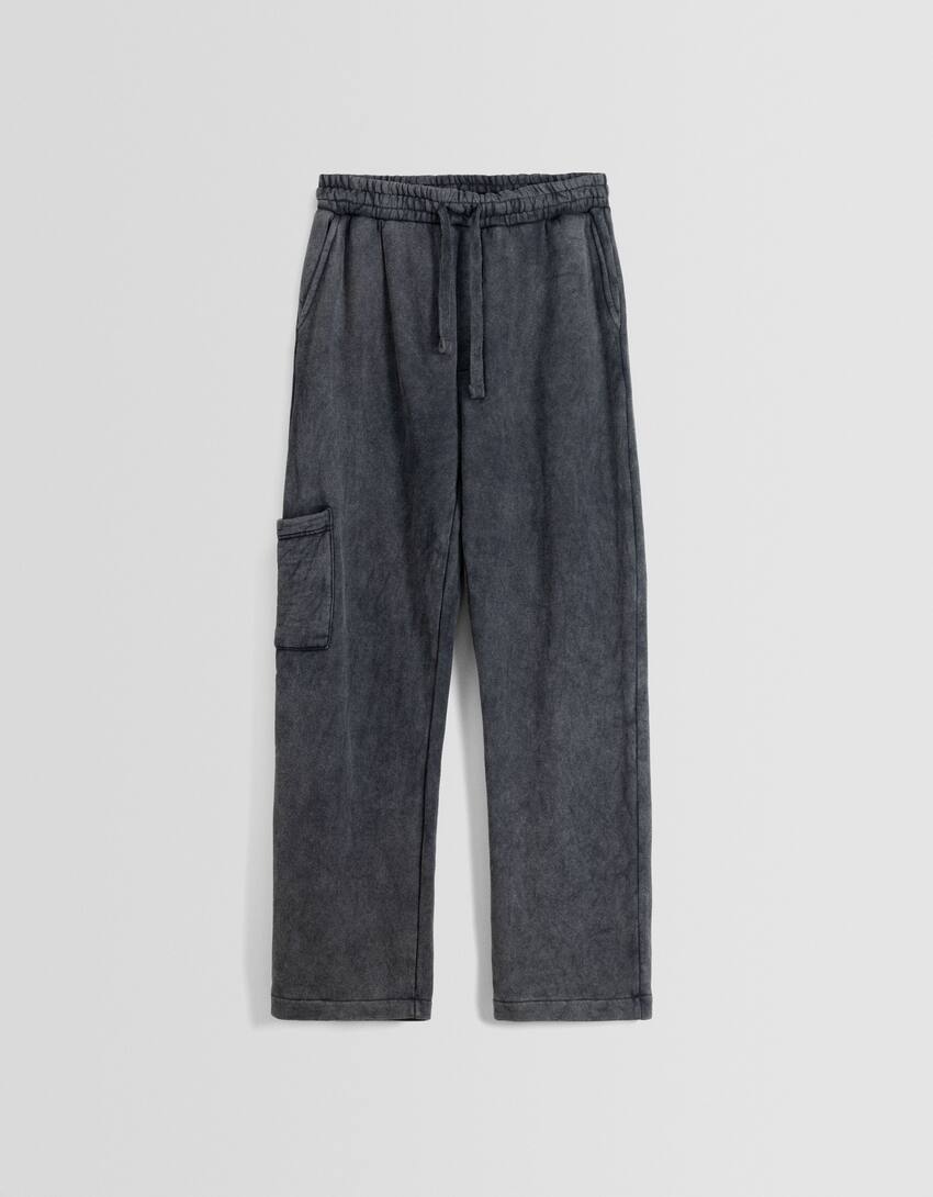 Faded wide-leg cargo trousers-Dark grey-4