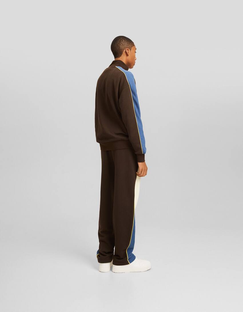 Retro wide-leg plush printed trousers-Brown-2