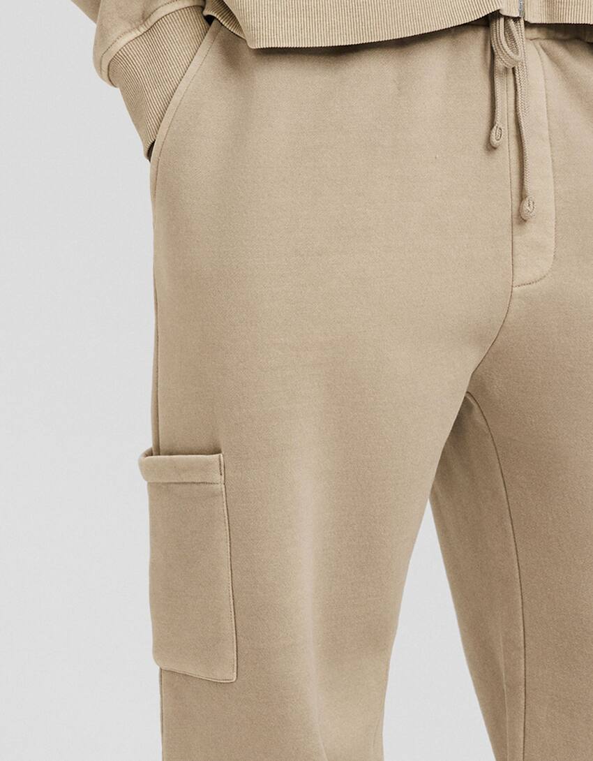 Faded wide-leg cargo trousers-Camel-3