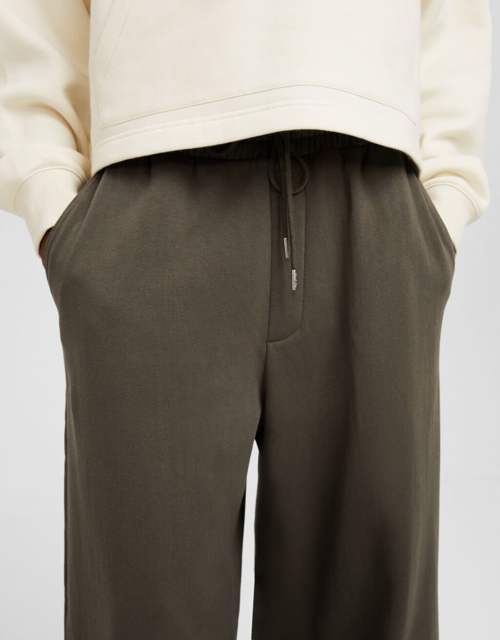 Loose fit plush trousers-Khaki-3