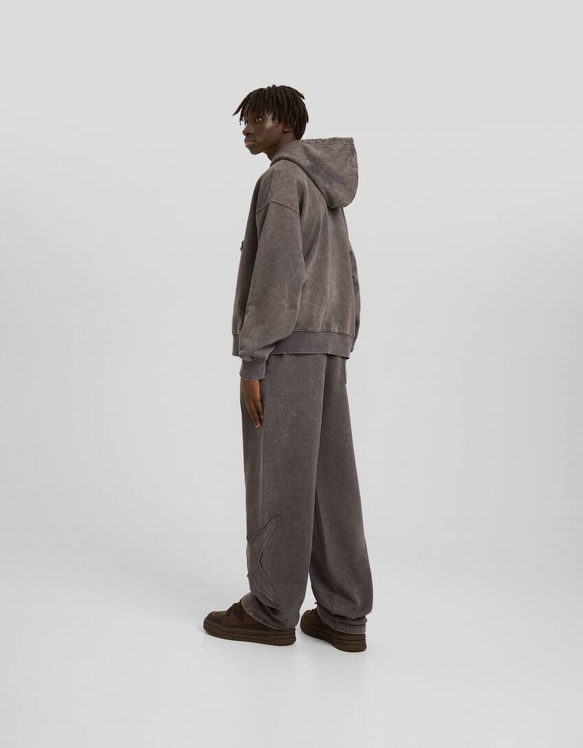 Wide-leg acid faded-effect trousers-Grey-1