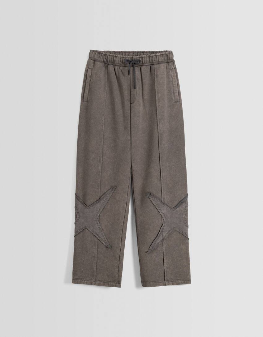Wide-leg acid faded-effect trousers-Grey-4
