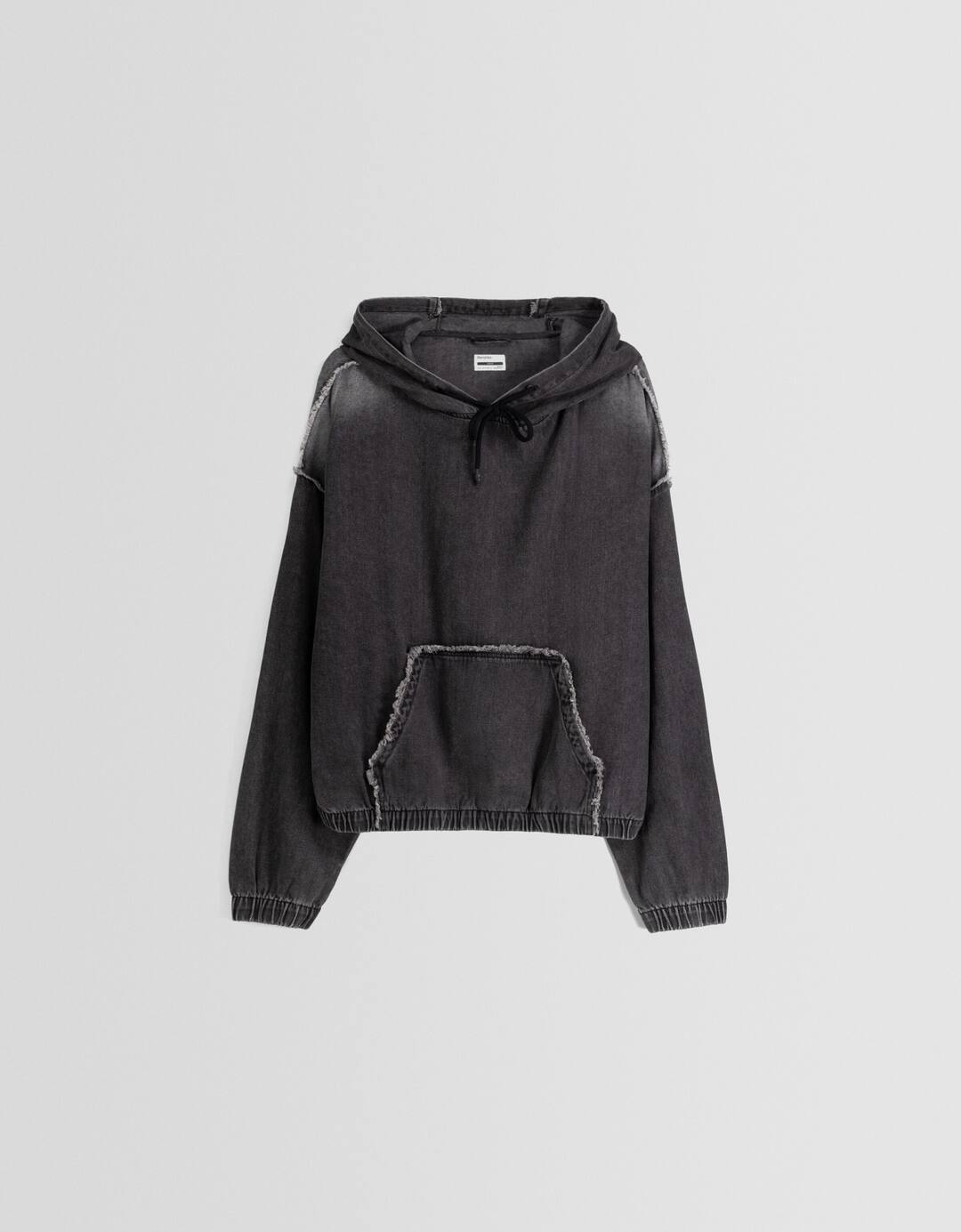 Faded-effect boxy fit denim hoodie