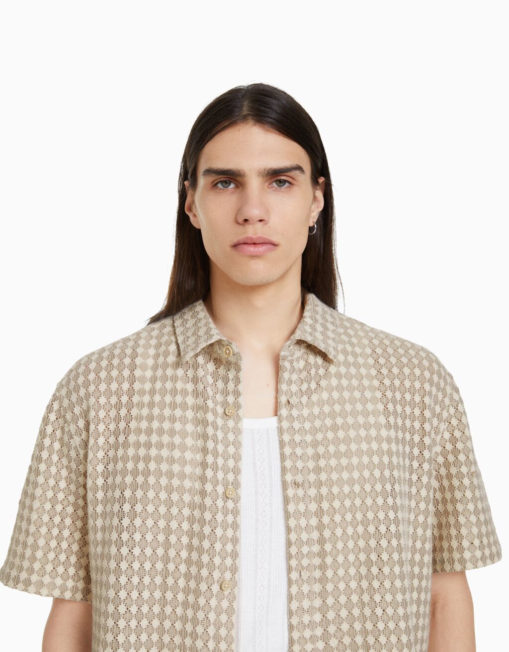 Rustic short sleeve open knit shirt Men Bershka