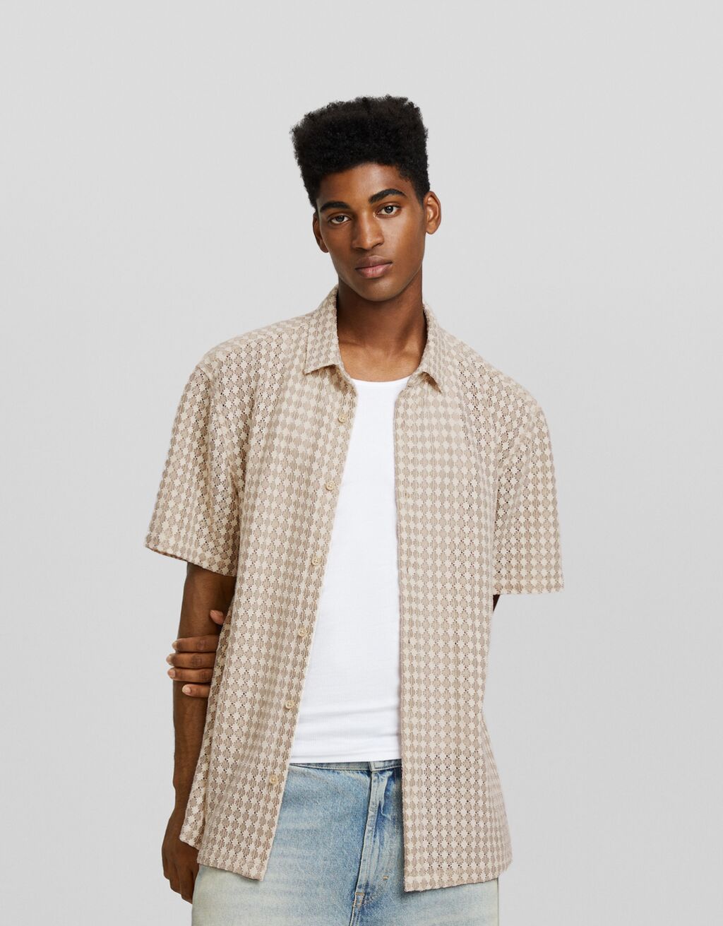 Chemise manches courtes rustique ajours Chemises Homme Bershka