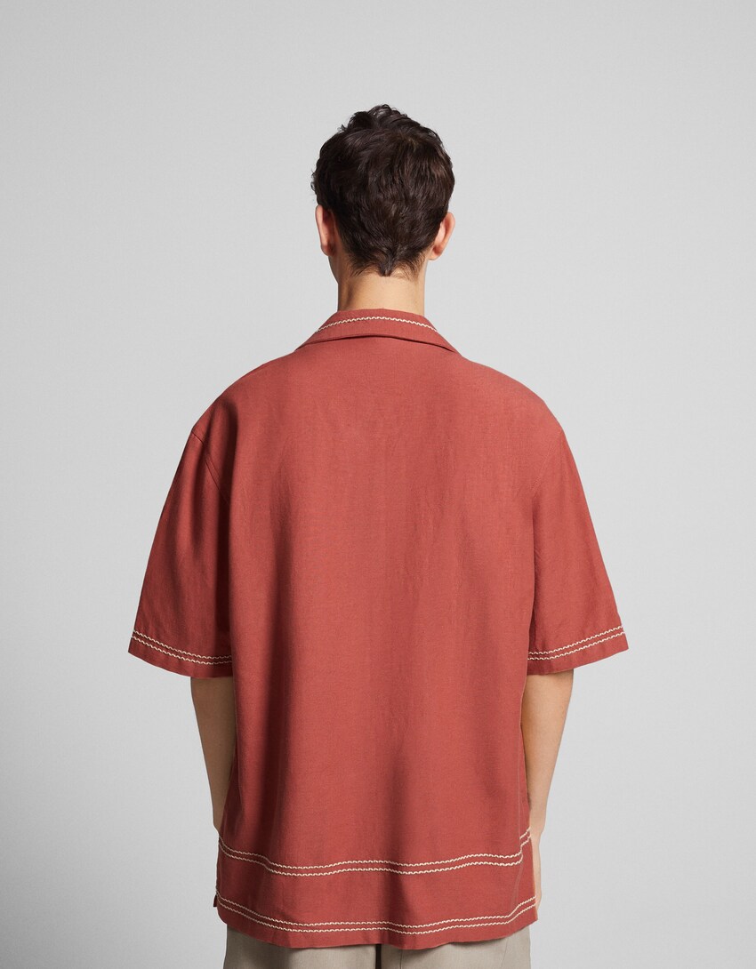 Camisa màniga curta rústica brodat-Taronja-1