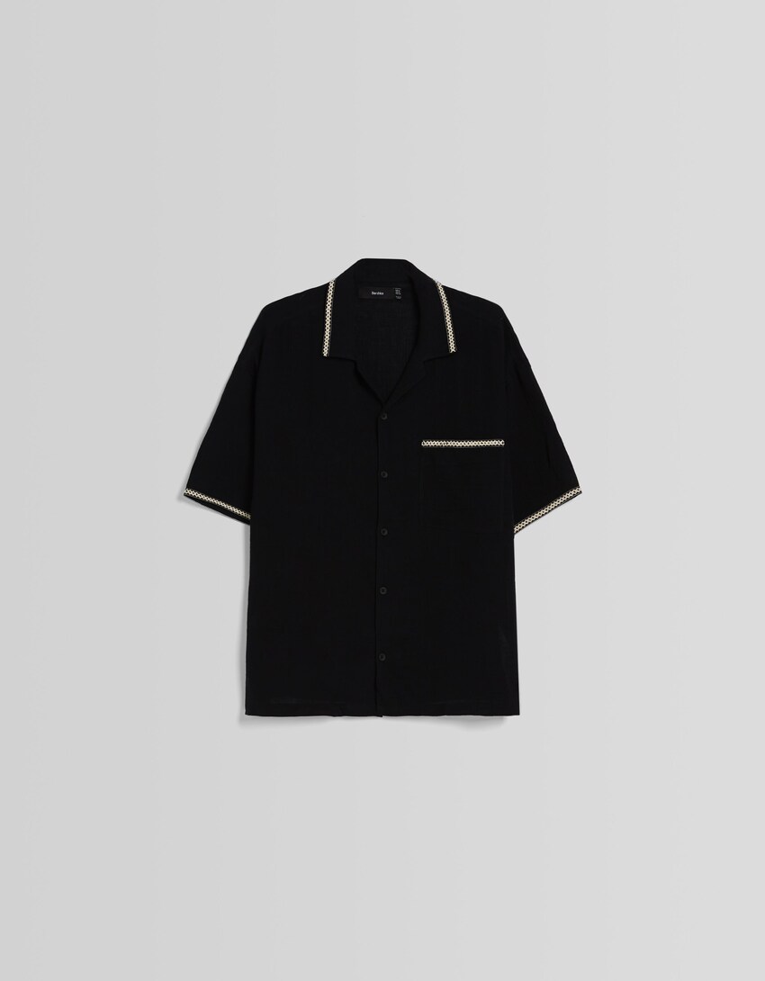 Camisa màniga curta detall brodat-Negre-4