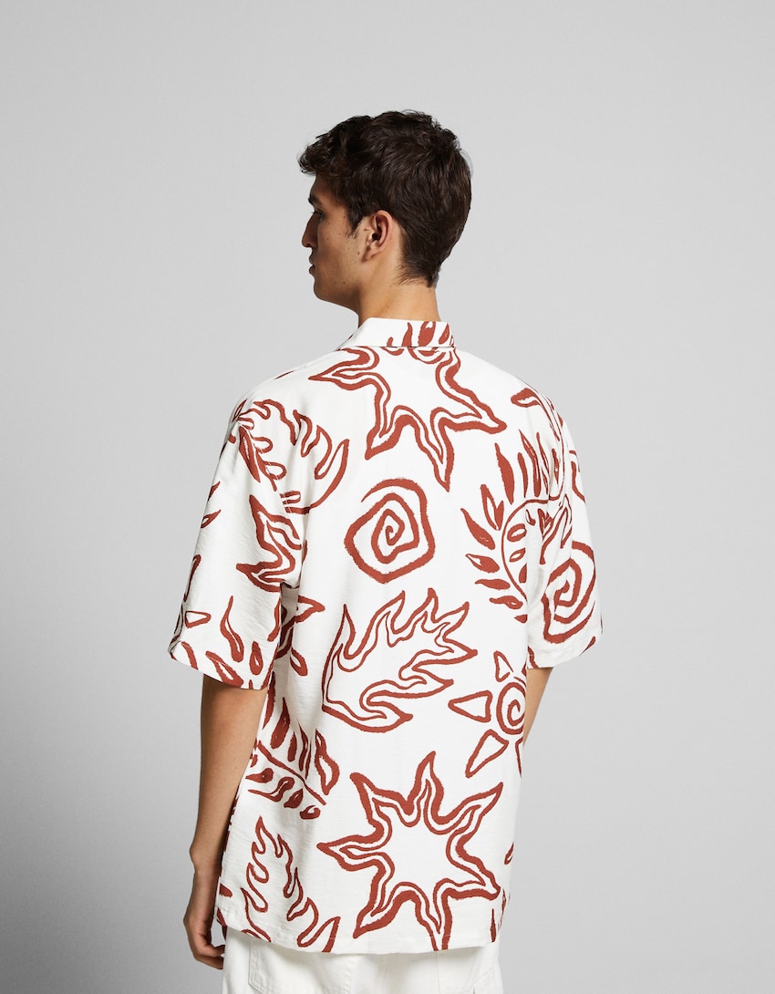 Camisa màniga curta rústica estampat floral-Cru-1