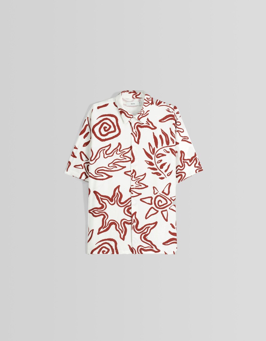 Camisa màniga curta rústica estampat floral-Cru-4