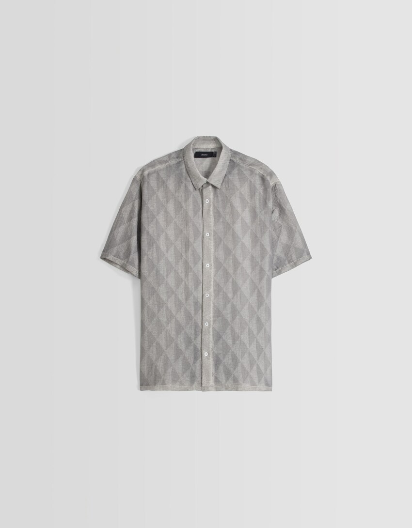 Camisa màniga curta efecte rentat jacquard-Gris-4