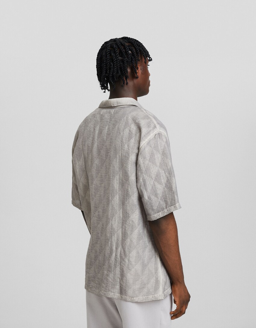 Camisa màniga curta efecte rentat jacquard-Gris-1