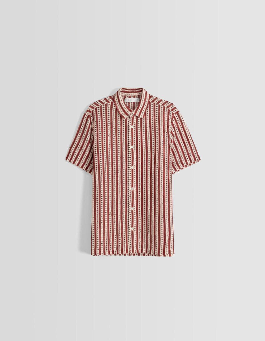 Camisa màniga curta calats ratlles-Vermell-4