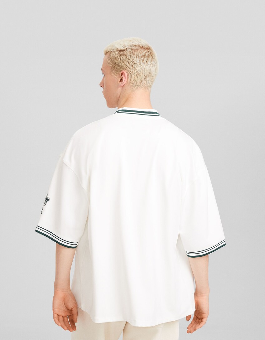Camisa màniga curta interlock brodat-Blanc-1