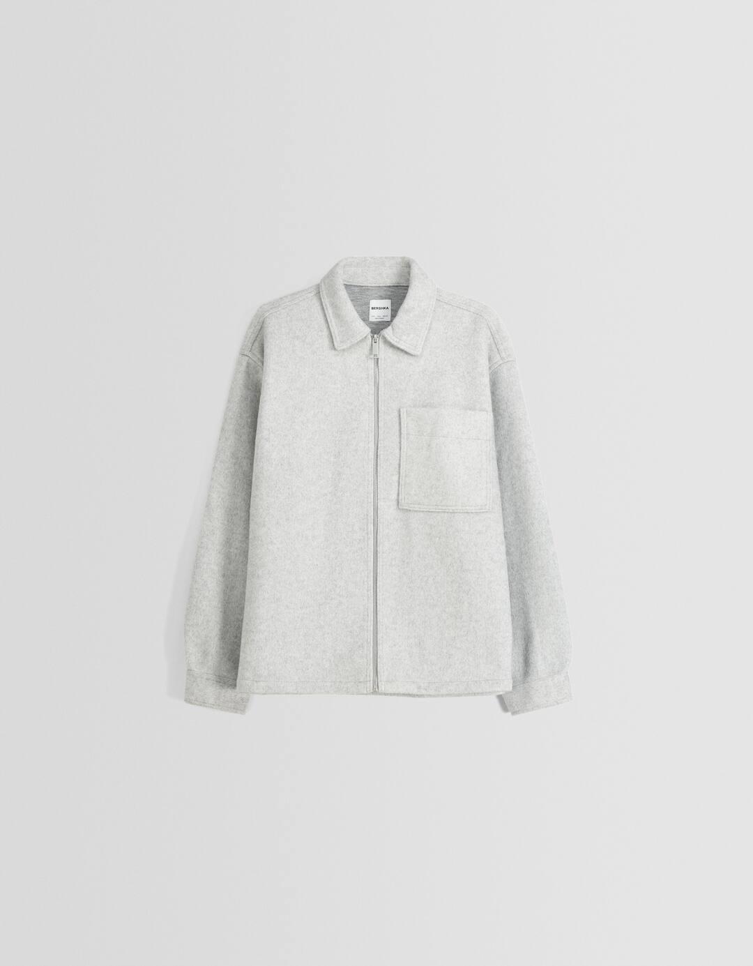 Flannel-effect long sleeve overshirt with zip