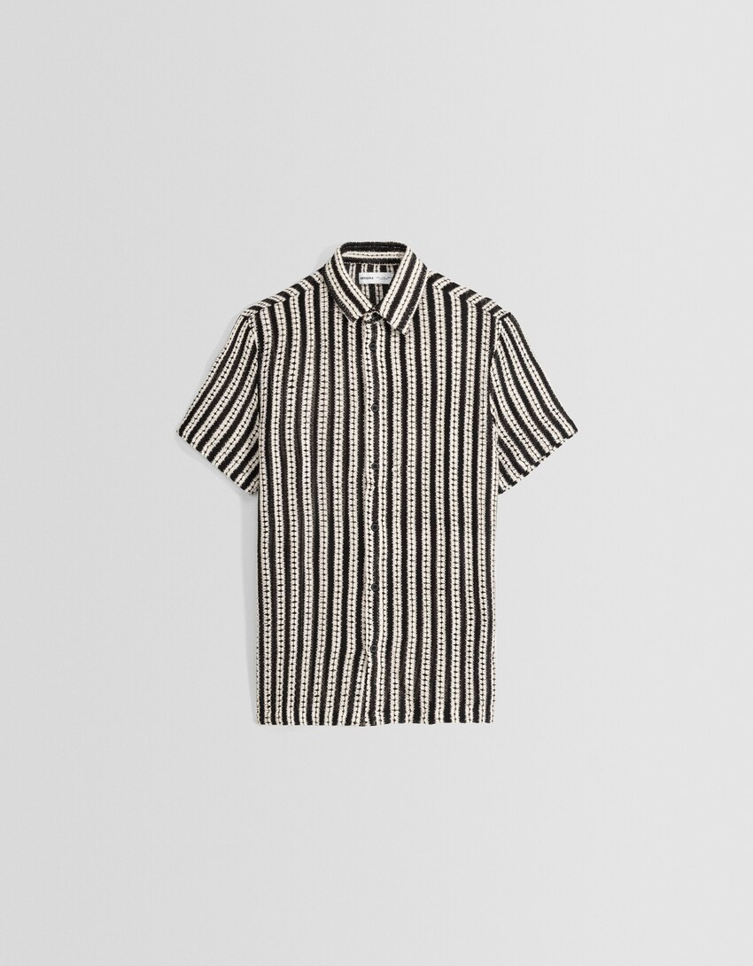 Camisa màniga curta ratlles calats-Blanc / Negre-4