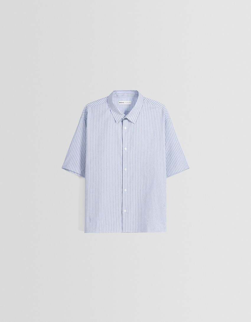 Camisa màniga curta òxford ratlles-Blau-4