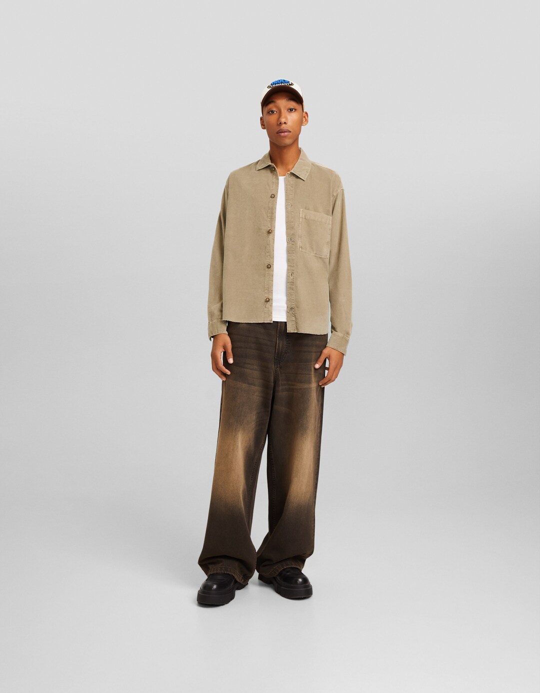 Camisa màniga llarga cropped pana efecte rentat