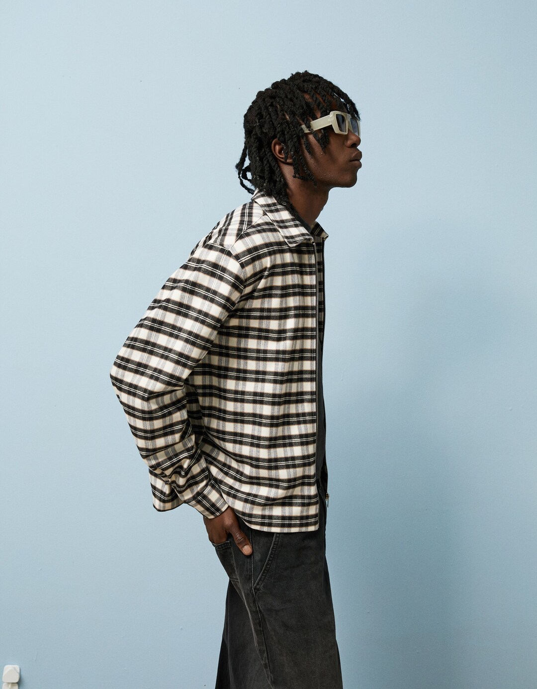 Camisa manga larga cropped cuadros cremallera