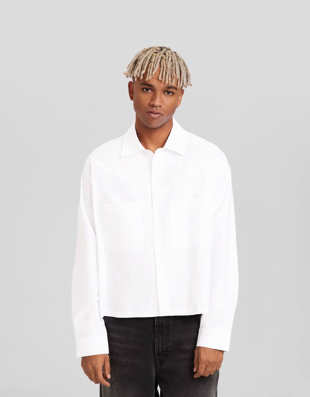 Cropped long sleeve Oxford shirt