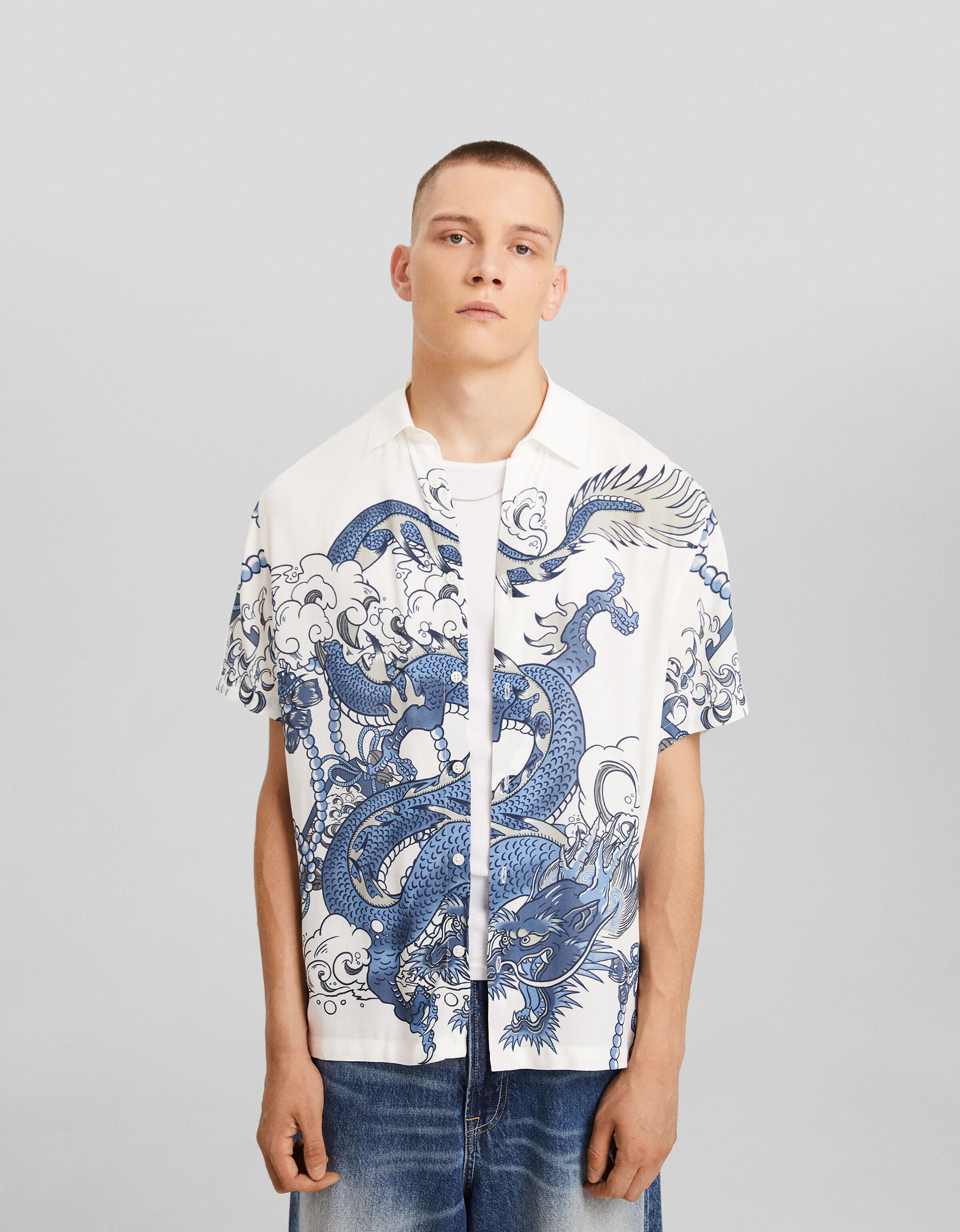 Camisa manga corta print Hombre Bershka