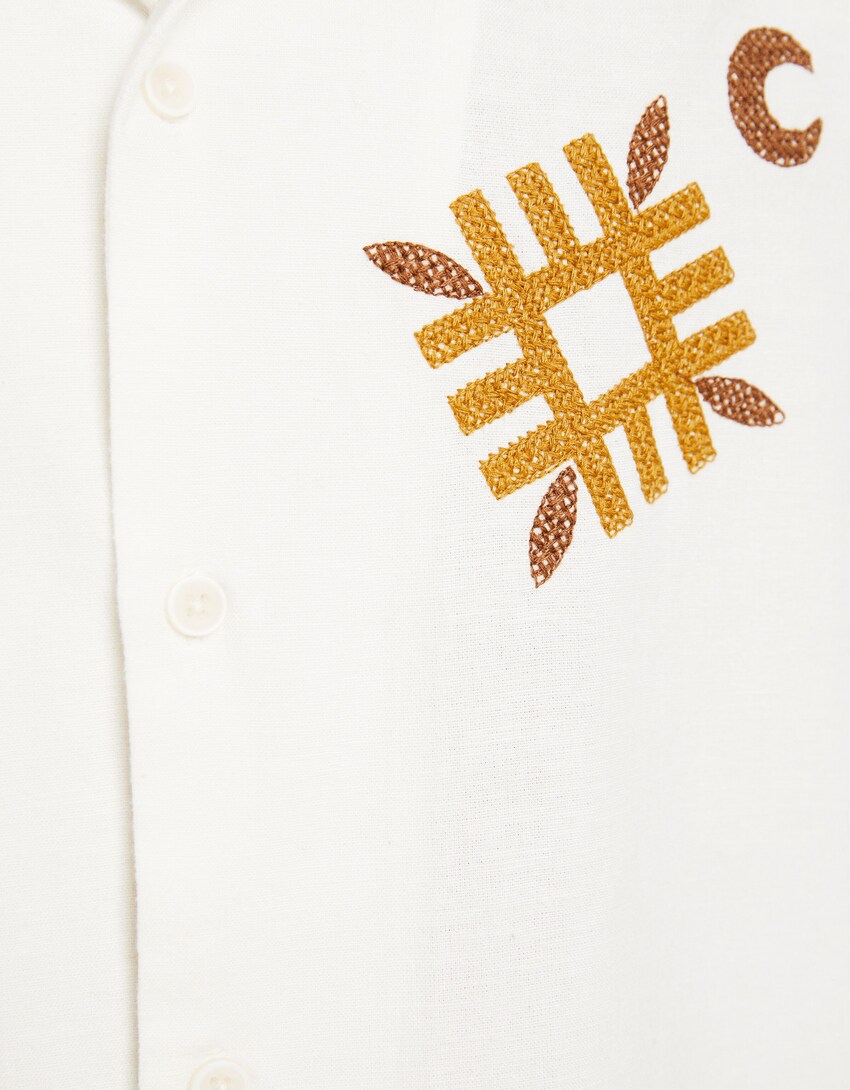 Camisa màniga curta rústica brodats-Blanc trencat-5