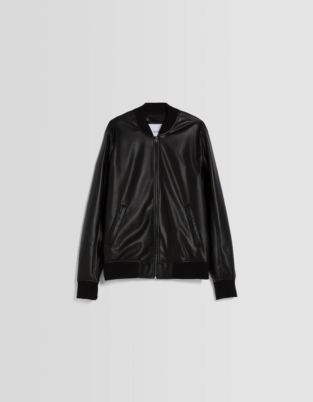 Leather-effect bomber jacket