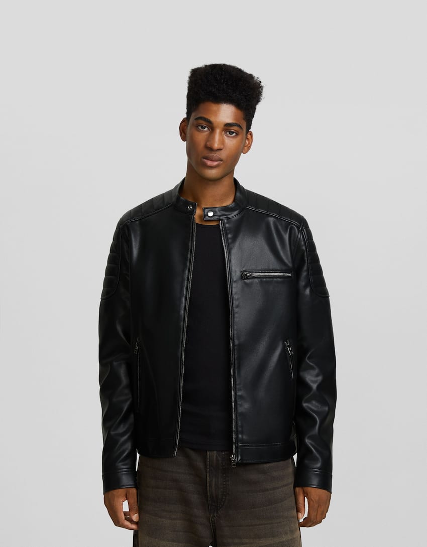 Faux leather biker jacket - Men | Bershka