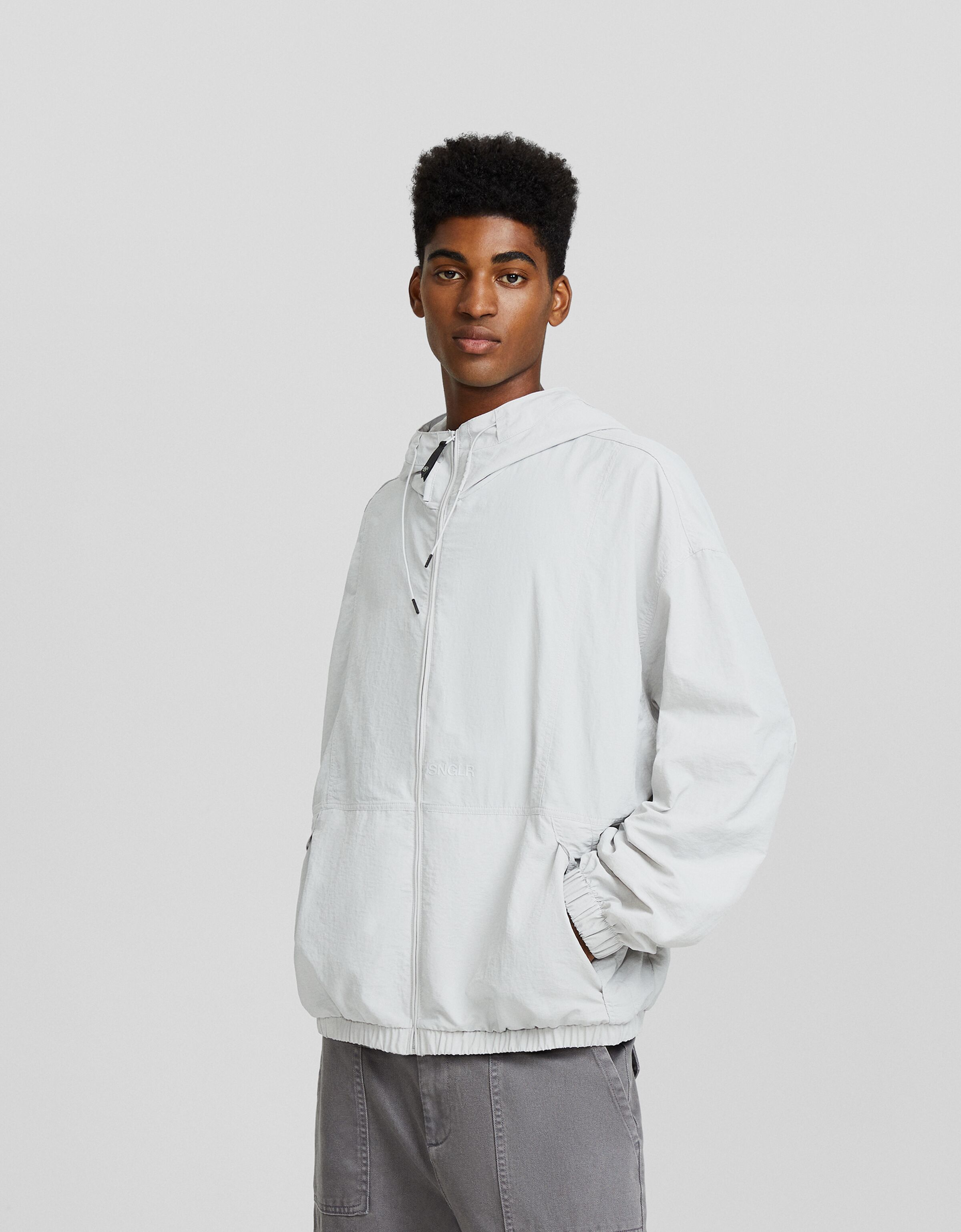 Lightweight nylon hoodie jacket - Outerwear - Men | Bershka