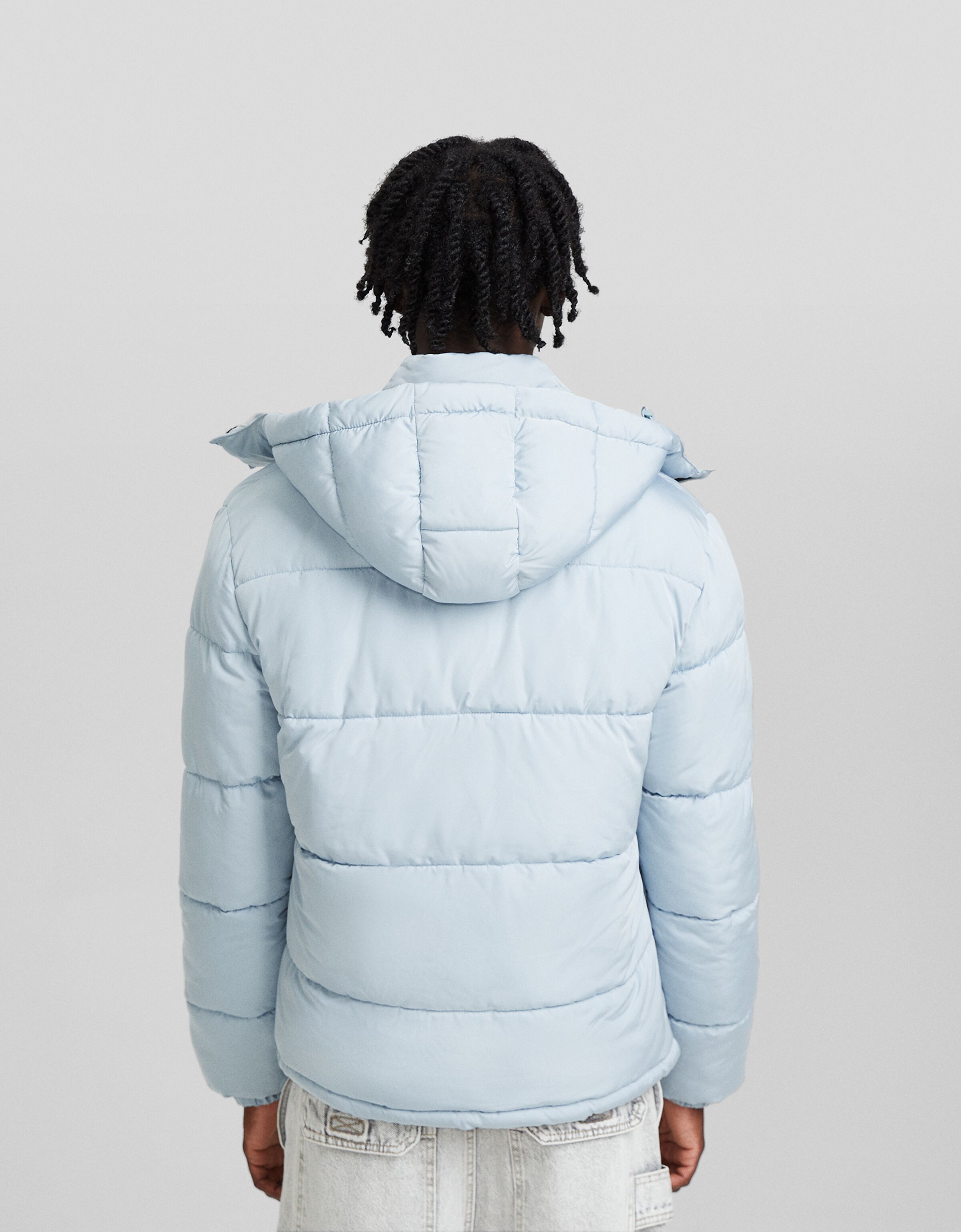 Pale blue puffer outlet jacket