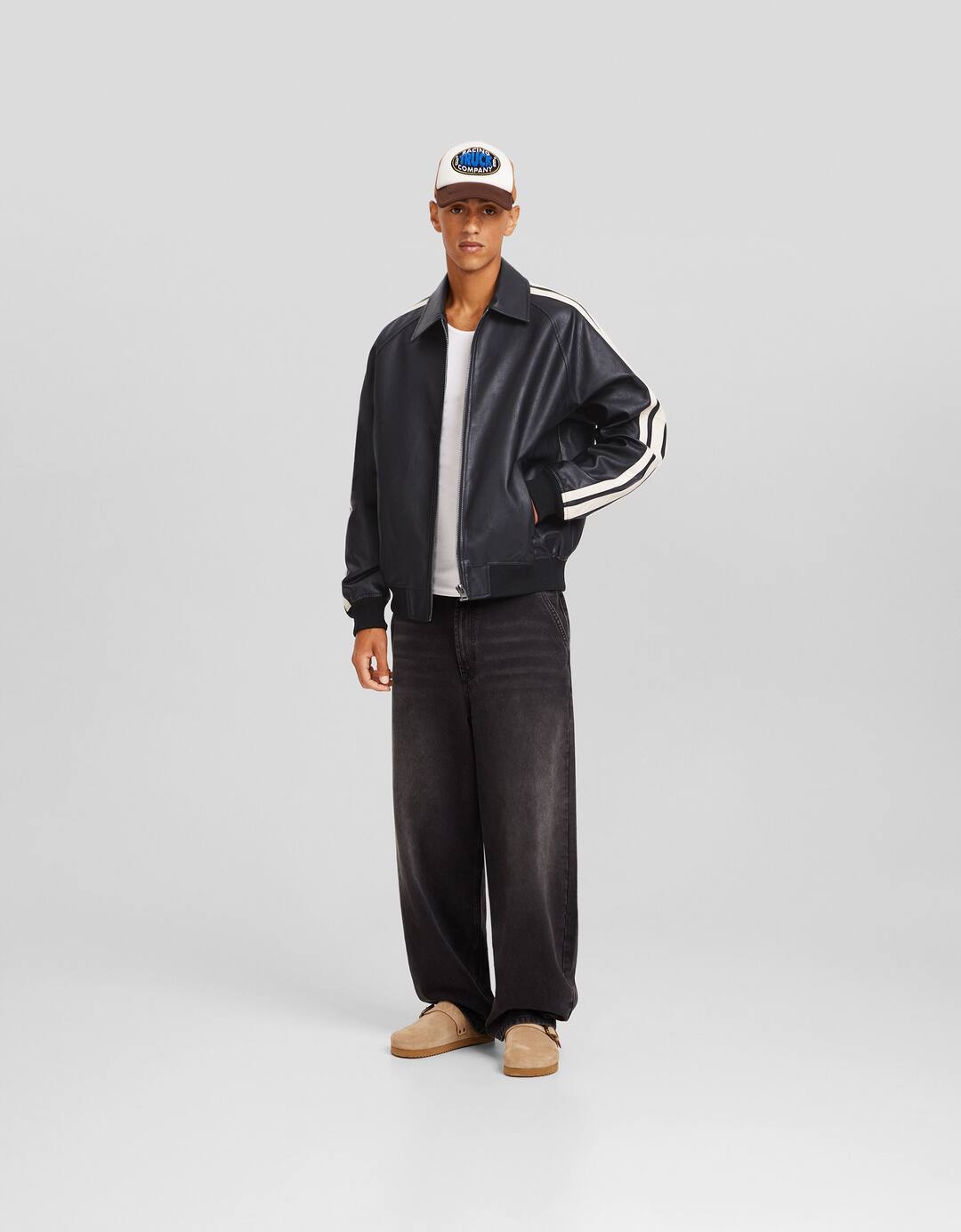 Faux leather jacket with side stripes