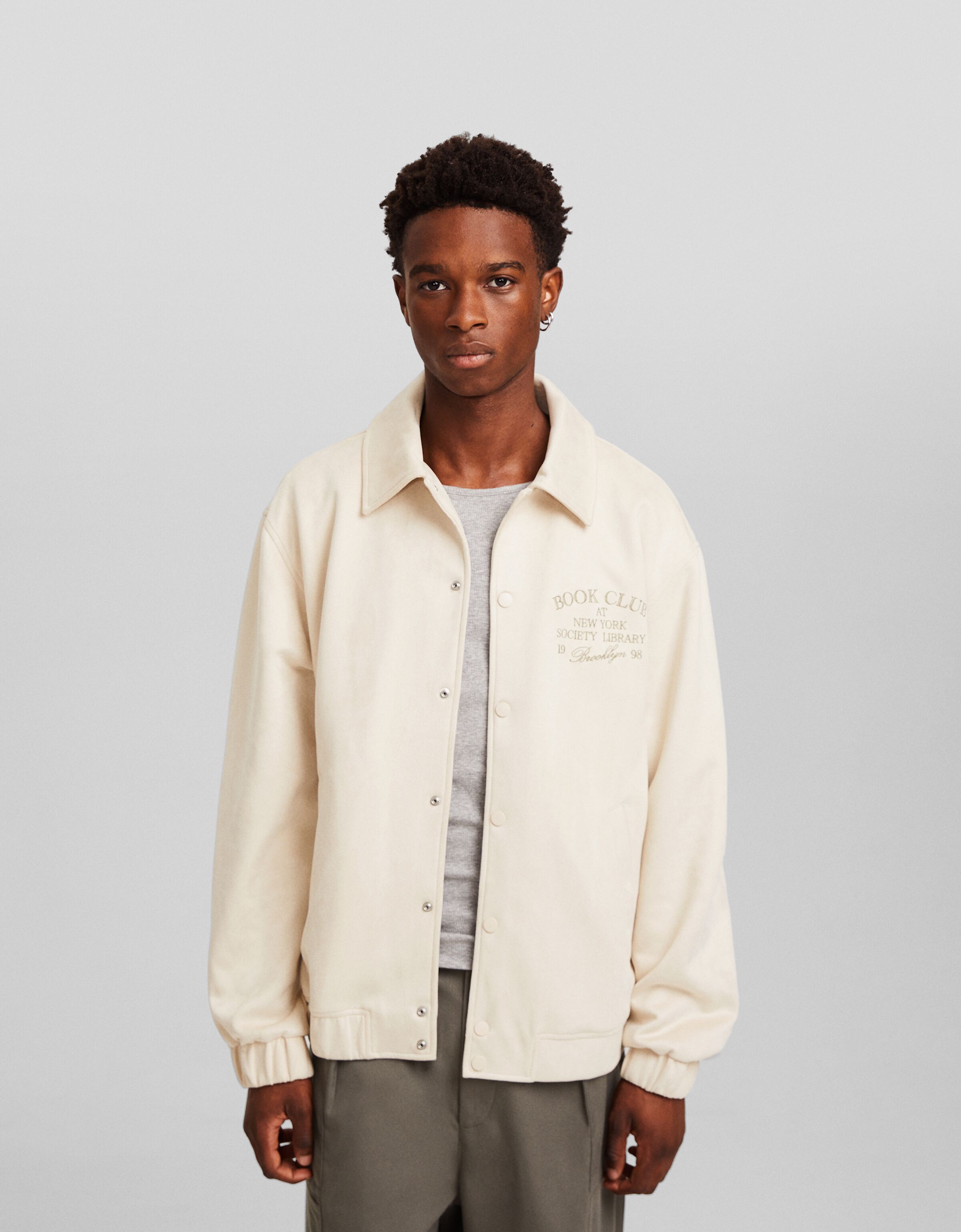 Embroidered faux suede jacket - Men | Bershka