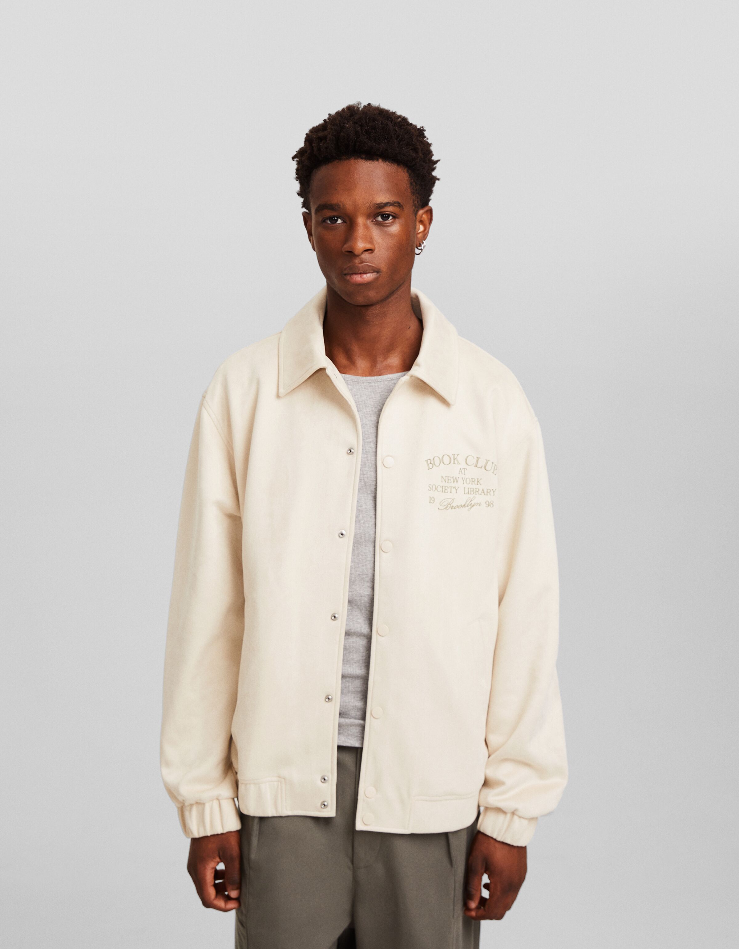 Embroidered faux suede jacket - Jackets and coats - Men | Bershka