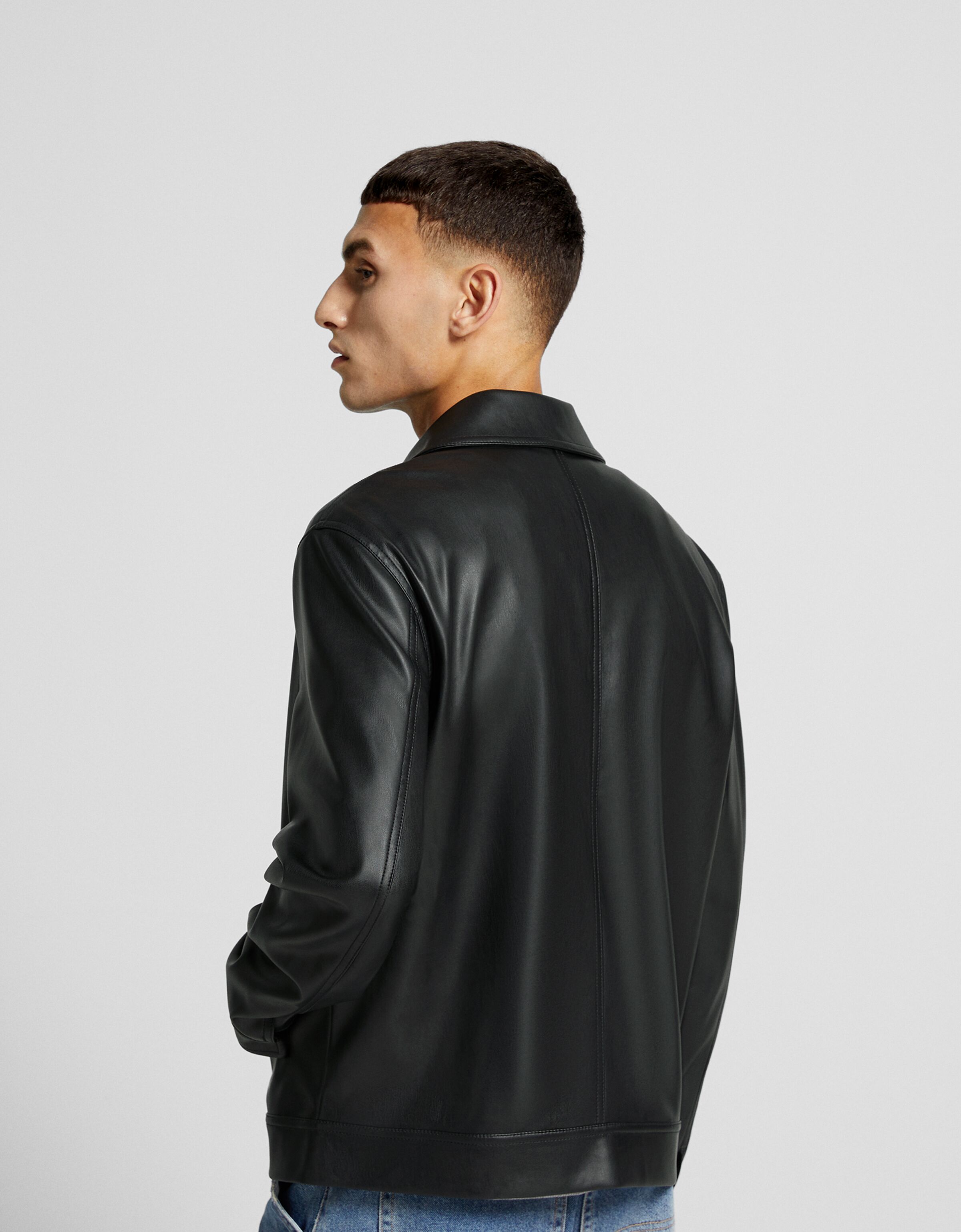 Bershka leather clearance jacket mens