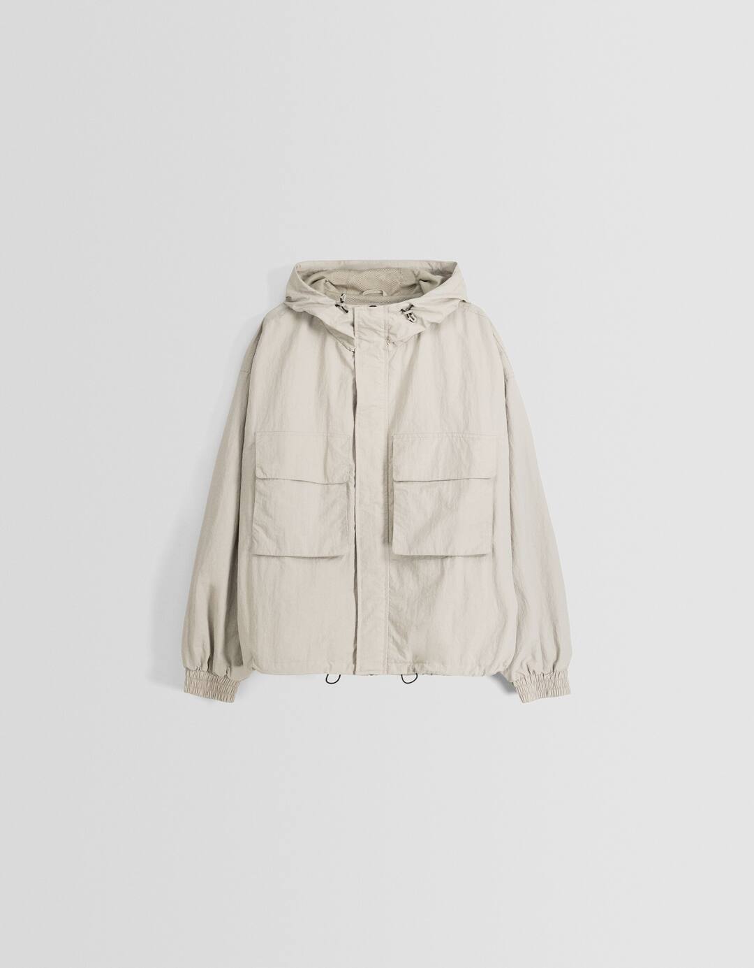 Lightweight nylon hooded jacket with pockets