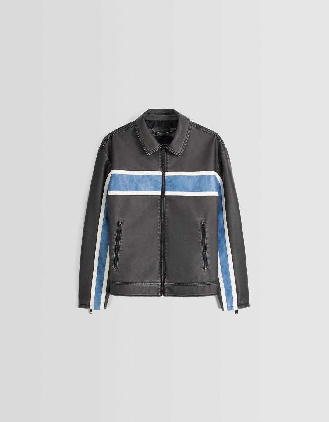 Distressed faux leather racing jacket