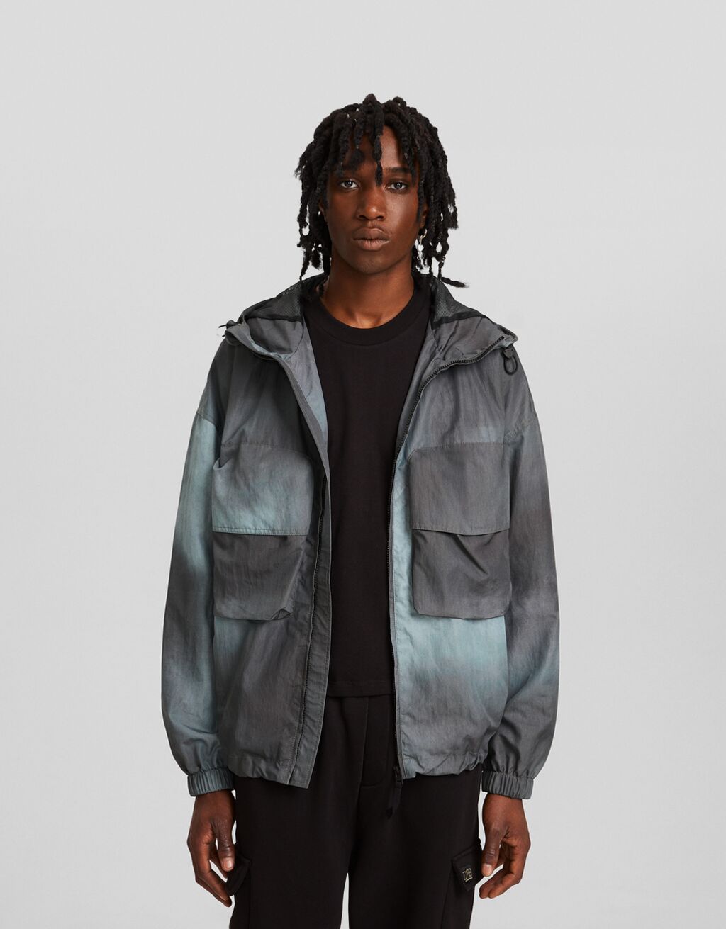 Lightweight nylon hooded print jacket Men Bershka