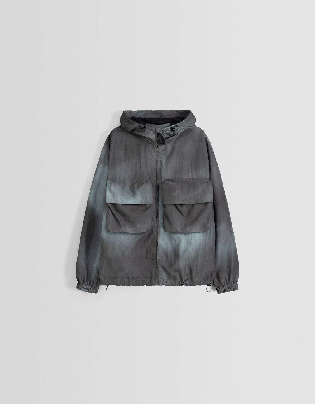 Lightweight nylon hooded print jacket