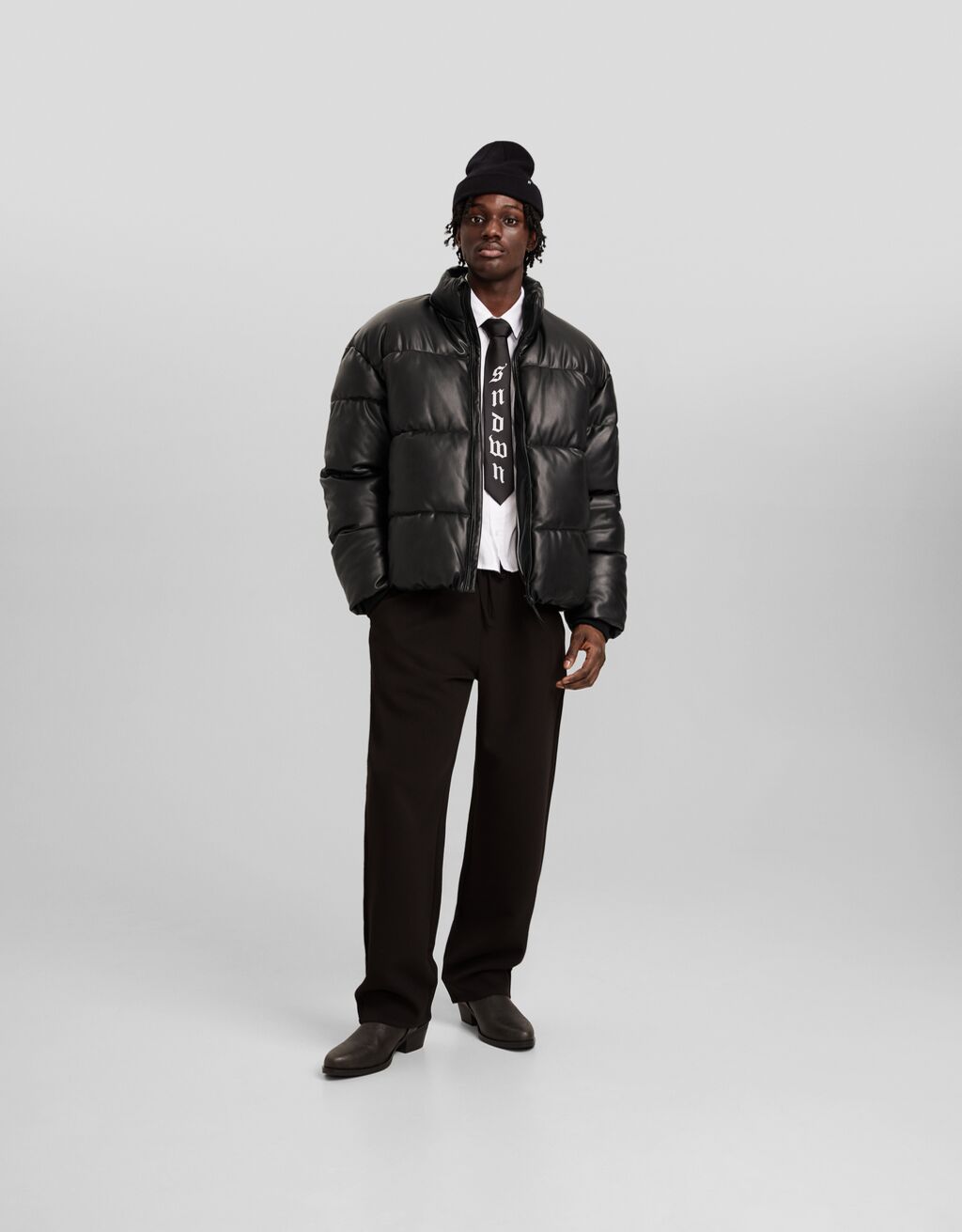 Faux leather puffer jacket Men Bershka